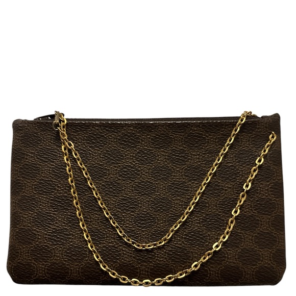 Céline Brown Monogram Macadam Pouch Chain Wristlet Vintage - Picture 13 of 13
